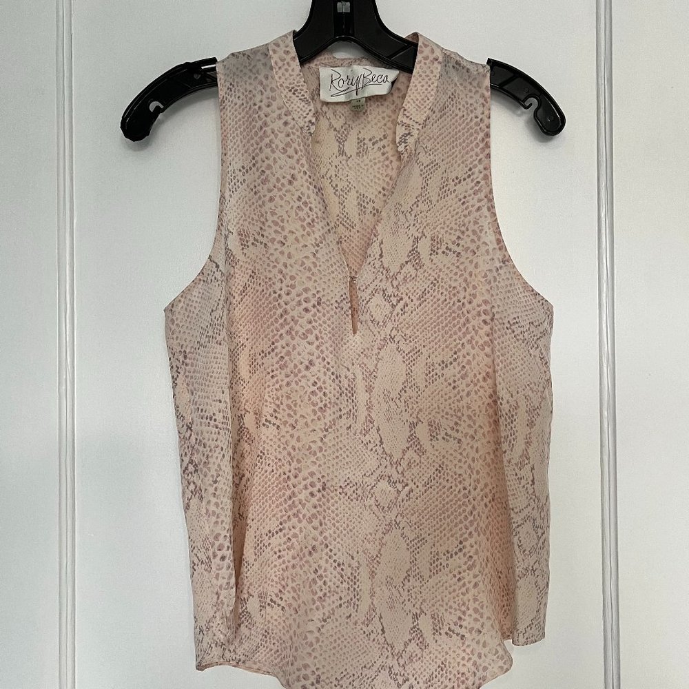 Rory Beca pale pink snakeskin silk top XS